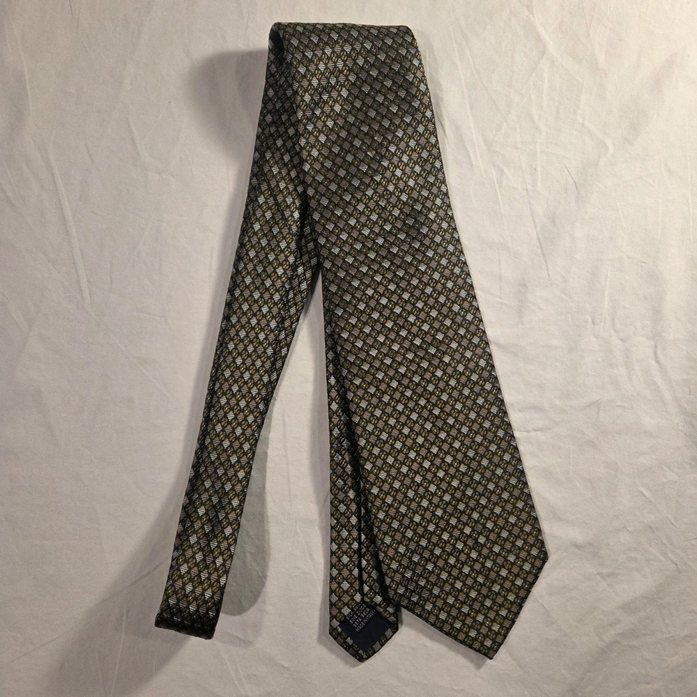 Equestrian Firenze 100% Silk Tie Men's Necktie, Made In Italy, Green Gold Silver